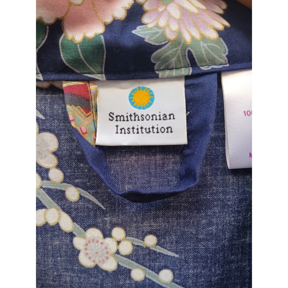 Nwot Smithsonian Cotton Kimono Robe Navy Blue Princess Peony Yukata M - Picture 5 of 11